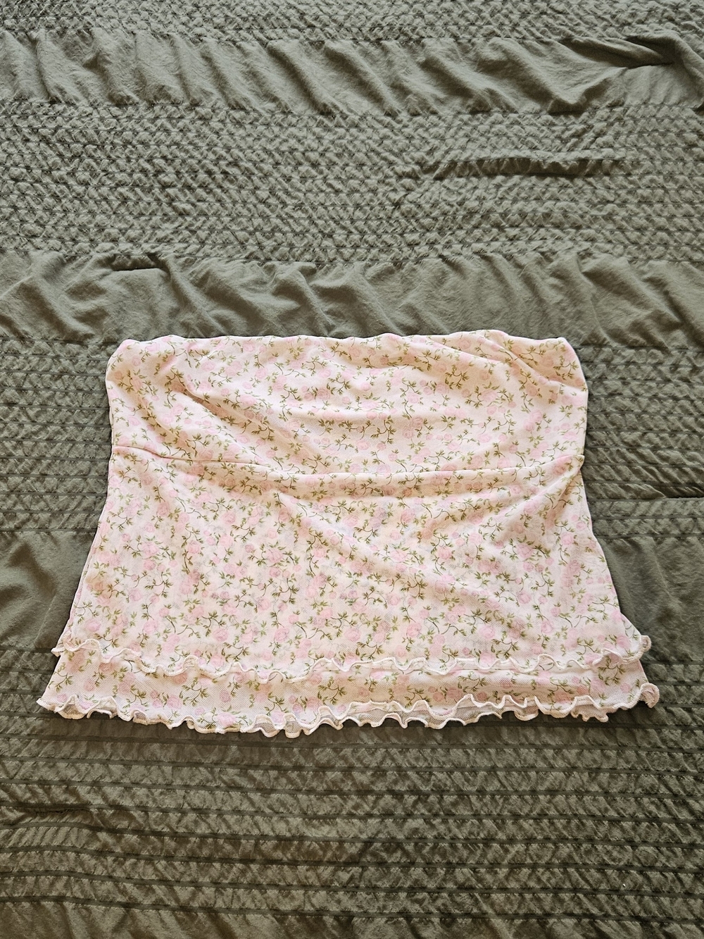 See You Monday Pink Floral Ruffle-Trim Strapless Tube Top